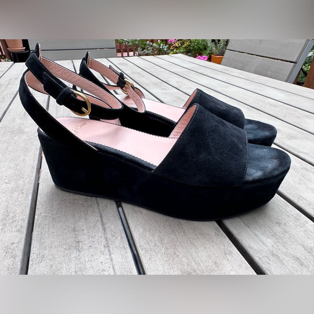 J Crew Collection Black Suede Wedge Excellent Condition 9.5